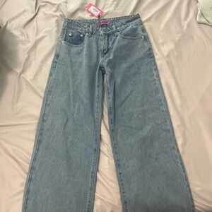 Petite Edikted Classic Blue Wide-Leg Jeans